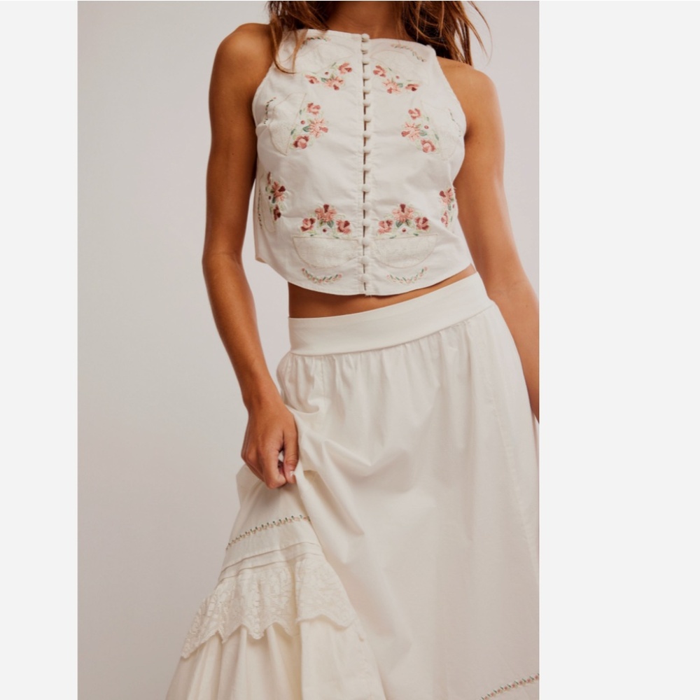Free People Cream Embroidered Two-Piece Skirt Set - Picture 2 of 10